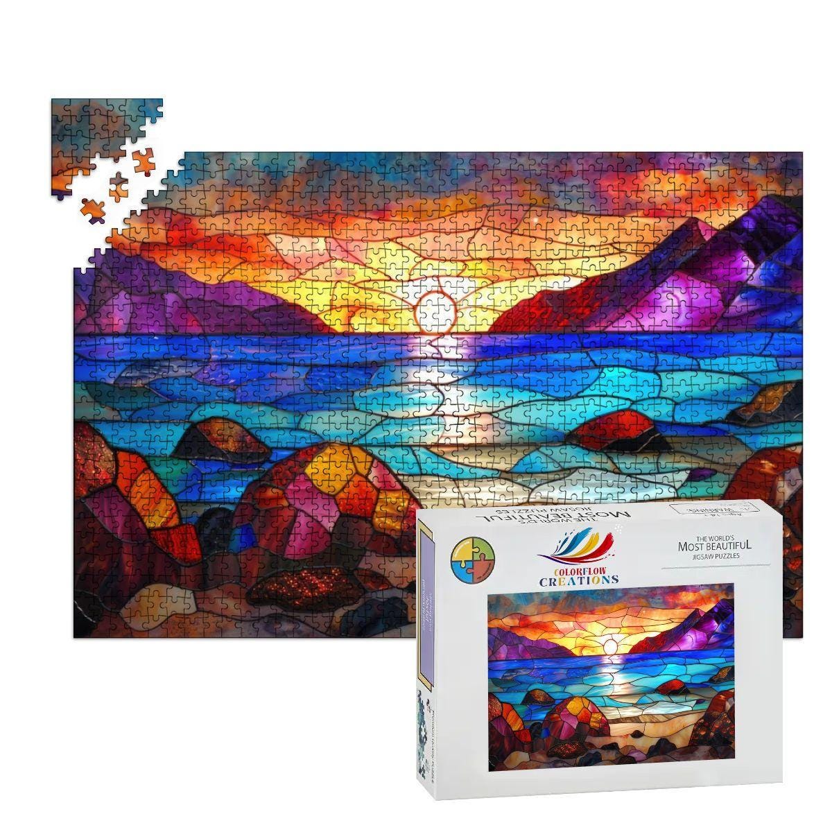 Stained Glass Sunset Puzzle:  Wooden Jigsaw Puzzle