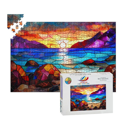 Stained Glass Sunset Puzzle:  Wooden Jigsaw Puzzle