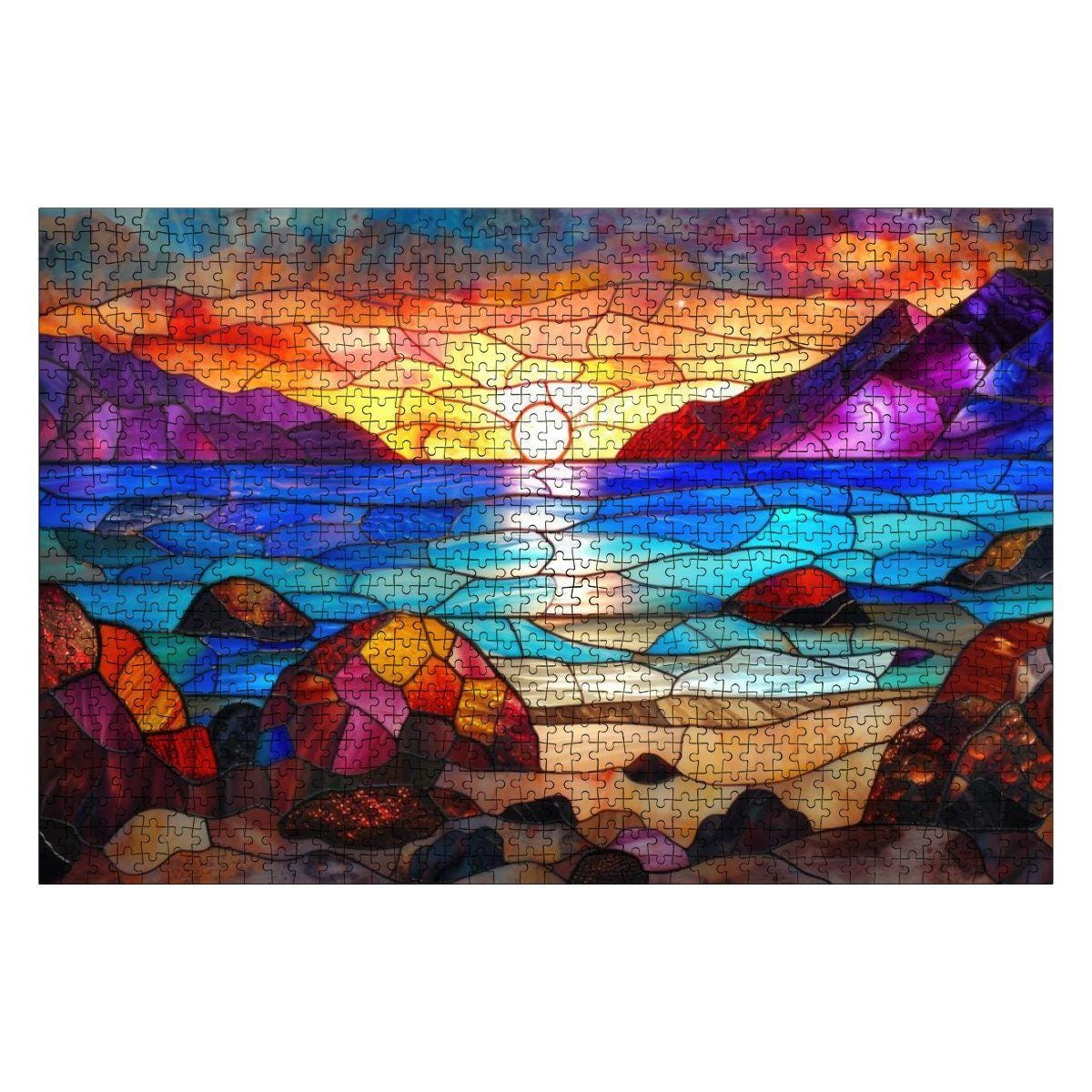 Stained Glass Sunset Puzzle:  Wooden Jigsaw Puzzle