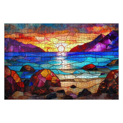 Stained Glass Sunset Puzzle:  Wooden Jigsaw Puzzle