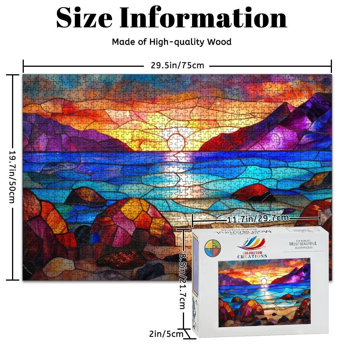 Stained Glass Sunset Puzzle:  Wooden Jigsaw Puzzle