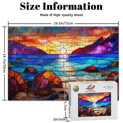 Stained Glass Sunset Puzzle:  Wooden Jigsaw Puzzle
