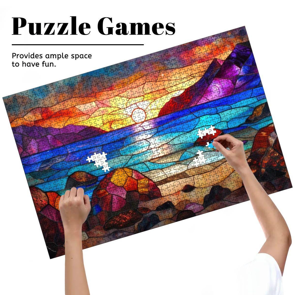 Stained Glass Sunset Puzzle:  Wooden Jigsaw Puzzle