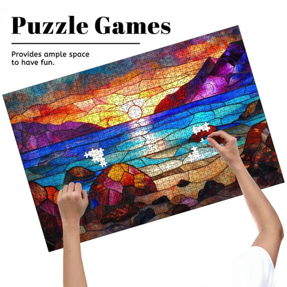 Stained Glass Sunset Puzzle:  Wooden Jigsaw Puzzle