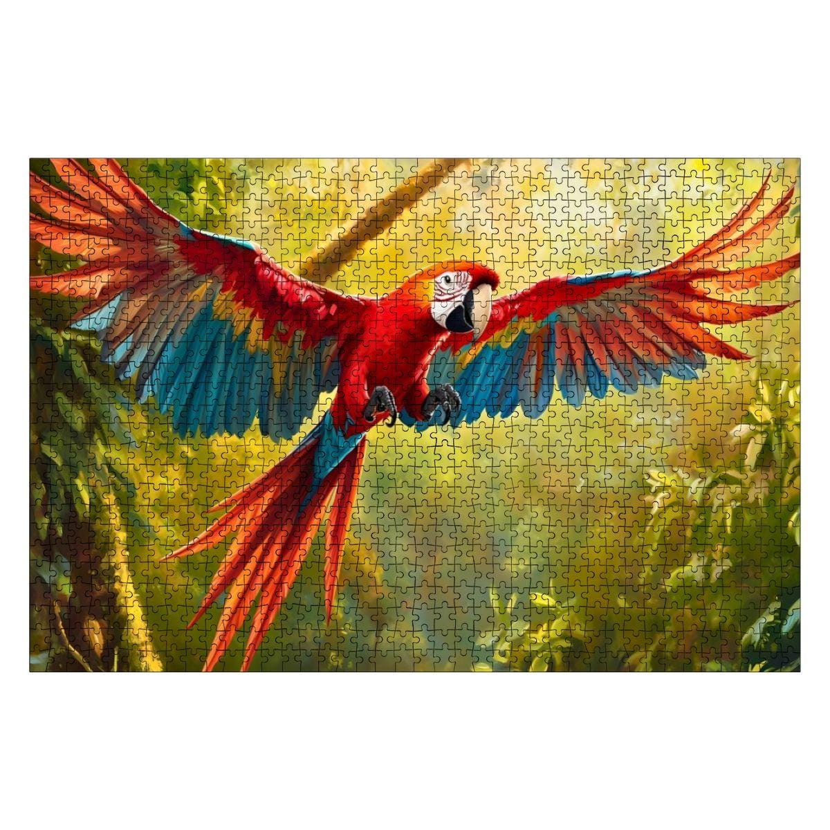Scarlet Macaw Wooden Jigsaw Puzzle: Tropical Bird Jungle Art,