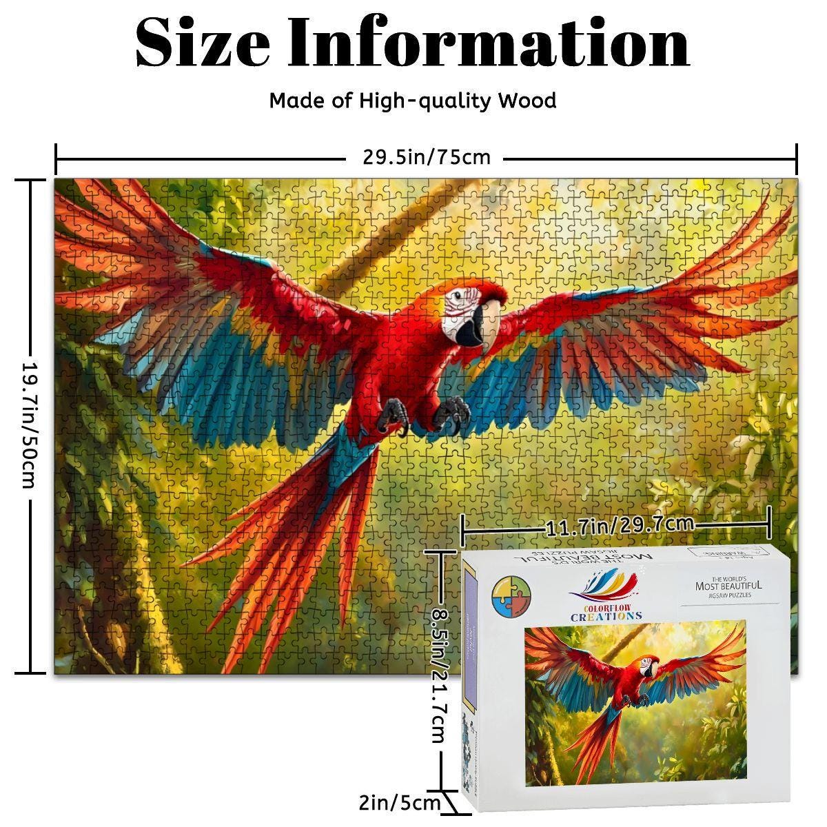 Scarlet Macaw Wooden Jigsaw Puzzle: Tropical Bird Jungle Art,