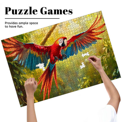 Scarlet Macaw Wooden Jigsaw Puzzle: Tropical Bird Jungle Art,