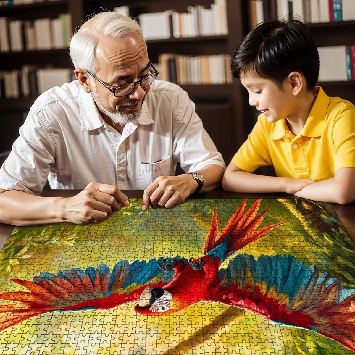 Scarlet Macaw Wooden Jigsaw Puzzle: Tropical Bird Jungle Art,