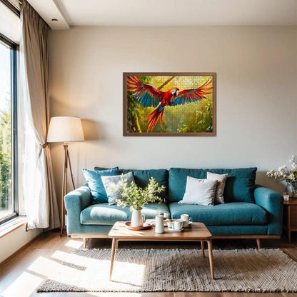 Scarlet Macaw Wooden Jigsaw Puzzle: Tropical Bird Jungle Art,