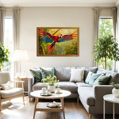 Scarlet Macaw Wooden Jigsaw Puzzle: Tropical Bird Jungle Art,