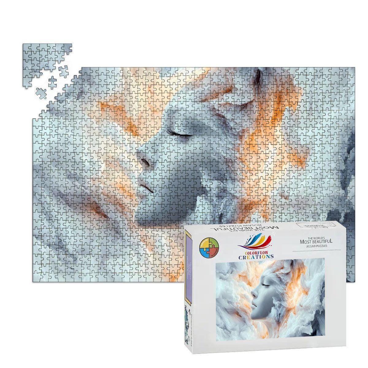 Surreal Fantasy Art Puzzle: Dreamy Face in Clouds -  Wooden Jigsaw