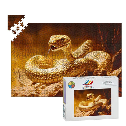 Golden Snake Wooden Jigsaw Puzzle:  Serpent Art