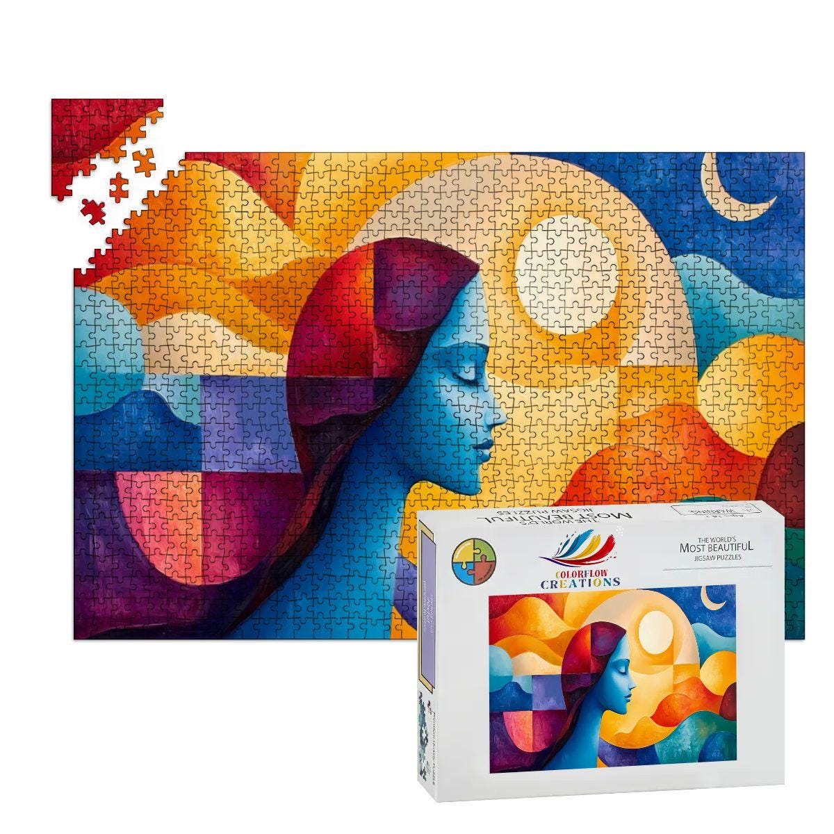 Abstract Woman and Sun Moon Puzzle:  Wooden Jigsaw Art