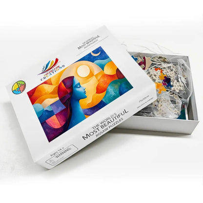 Abstract Woman and Sun Moon Puzzle:  Wooden Jigsaw Art
