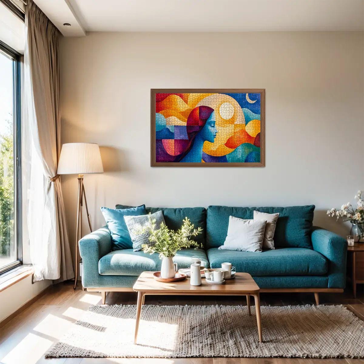 Abstract Woman and Sun Moon Puzzle:  Wooden Jigsaw Art