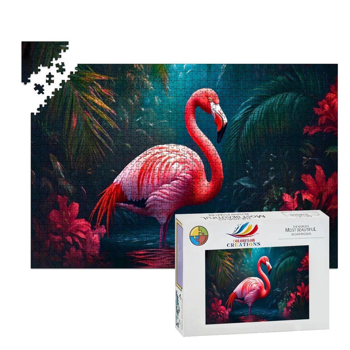 Pink Flamingo Jungle Puzzle:  Wooden Jigsaw Puzzle