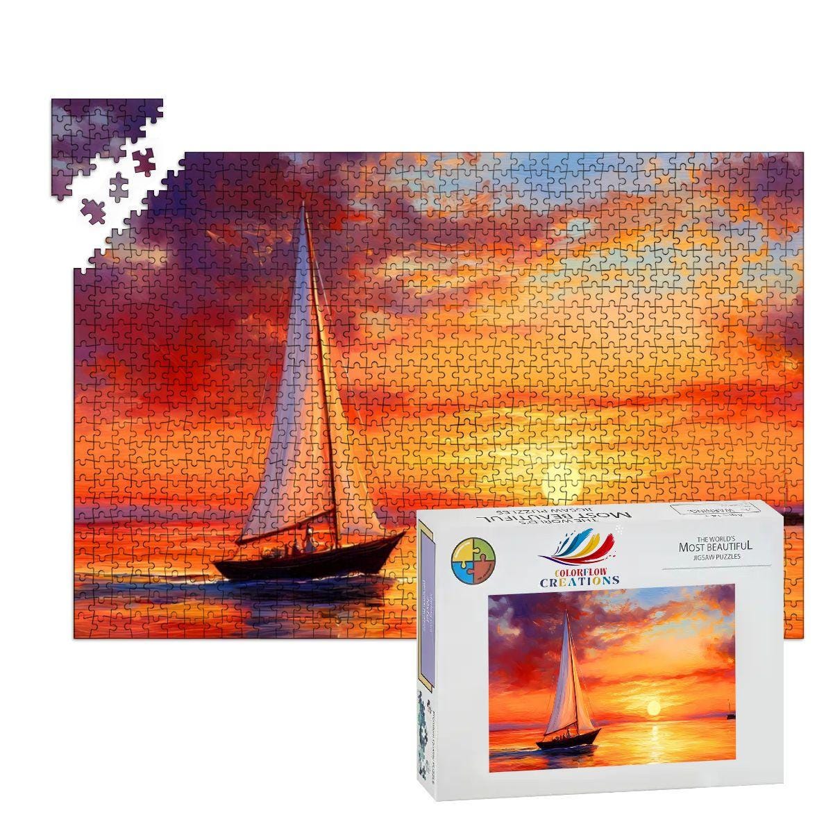 Sailboat Sunset Puzzle:  Wooden Jigsaw Puzzle for Adults