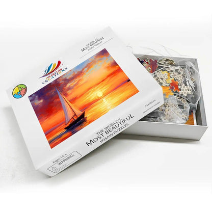 Sailboat Sunset Puzzle:  Wooden Jigsaw Puzzle for Adults