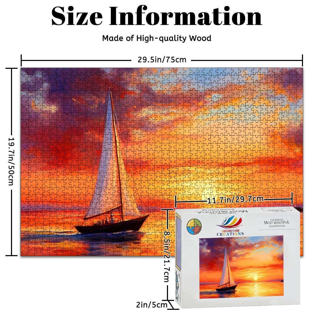 Sailboat Sunset Puzzle:  Wooden Jigsaw Puzzle for Adults
