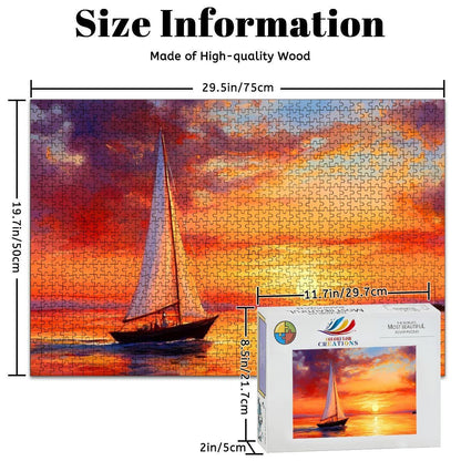 Sailboat Sunset Puzzle:  Wooden Jigsaw Puzzle for Adults