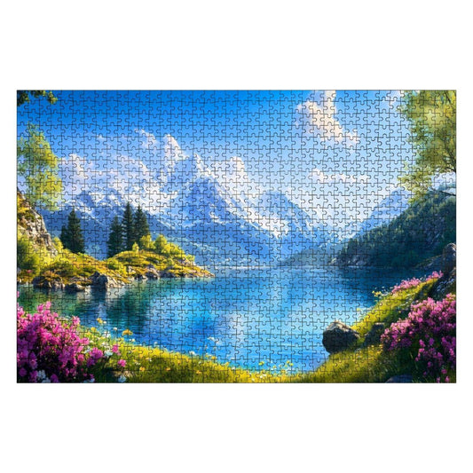 Alpine Lake  Wooden Jigsaw Puzzle: Glossy Mountain View