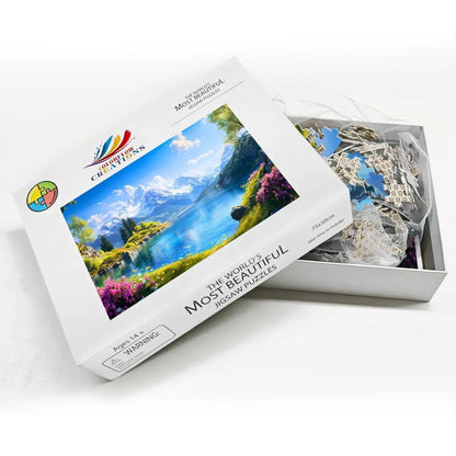Alpine Lake  Wooden Jigsaw Puzzle: Glossy Mountain View