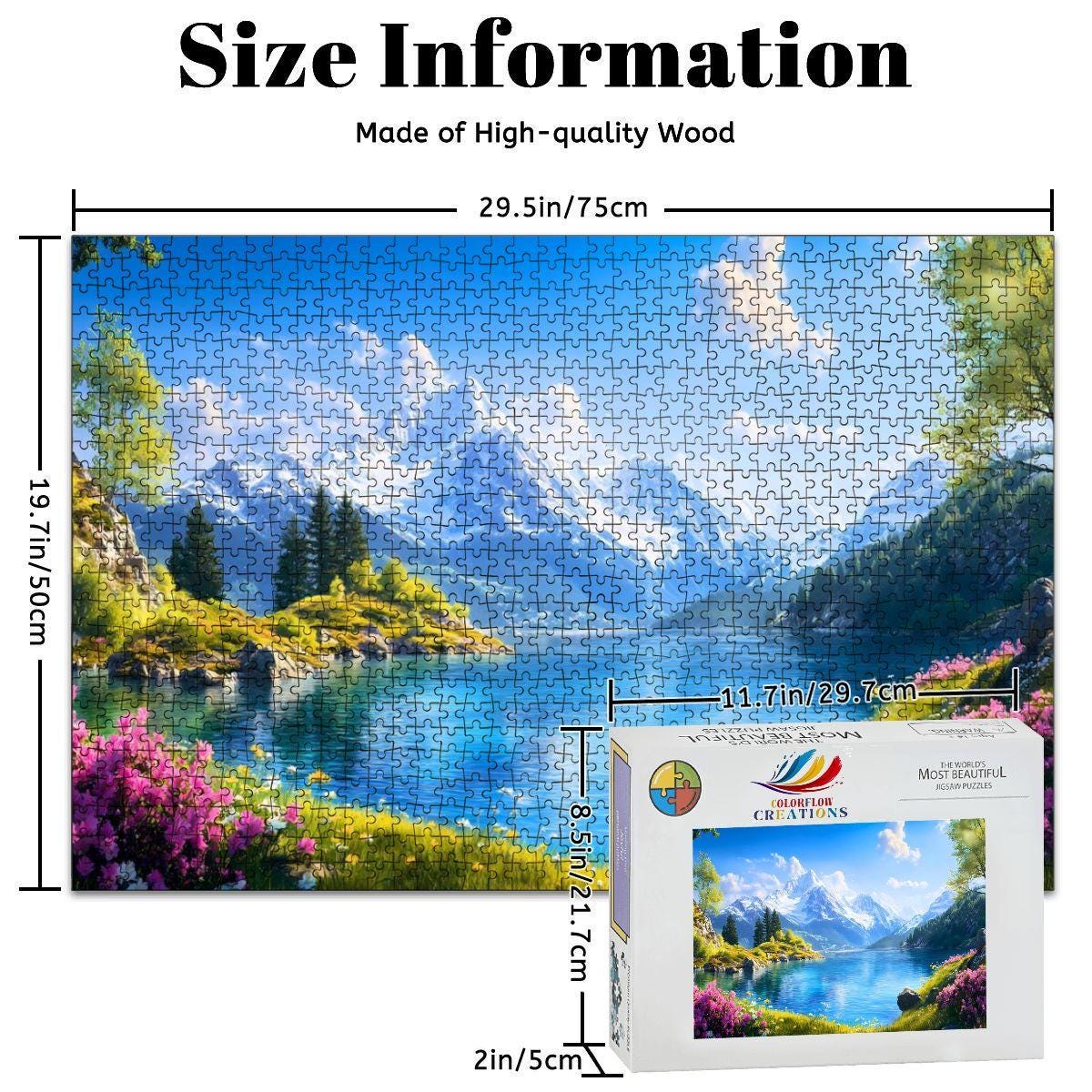 Alpine Lake  Wooden Jigsaw Puzzle: Glossy Mountain View
