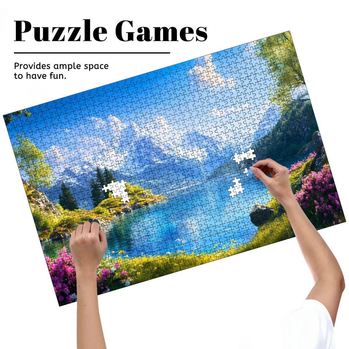 Alpine Lake  Wooden Jigsaw Puzzle: Glossy Mountain View
