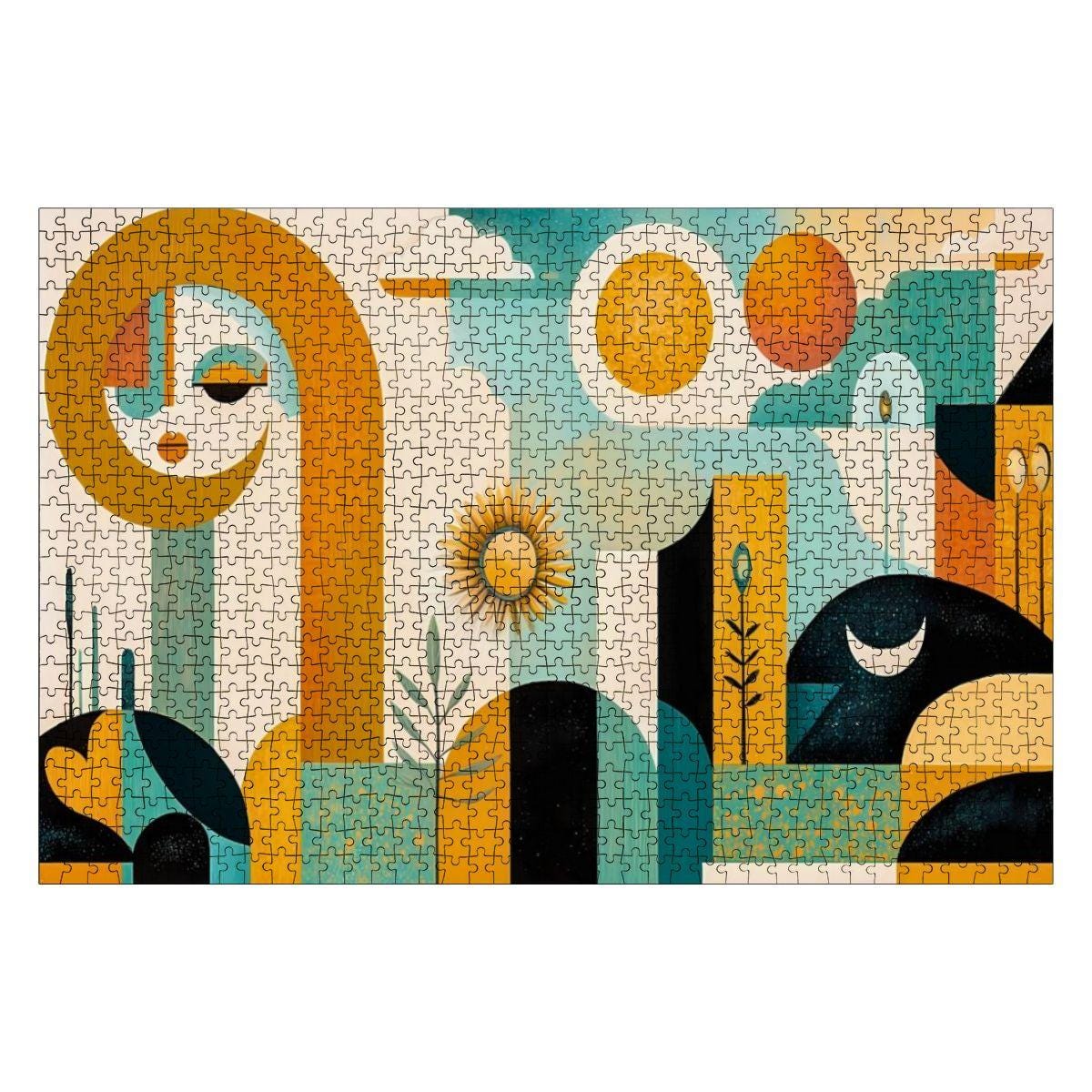 Abstract Face Jigsaw Puzzle: Sun, Moon, Geometric Art -