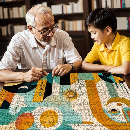 Abstract Face Jigsaw Puzzle: Sun, Moon, Geometric Art -