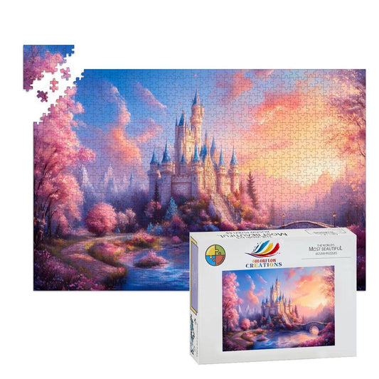Pastel Fantasy Castle Jigsaw Puzzle: Dreamy Sunset Landscape,