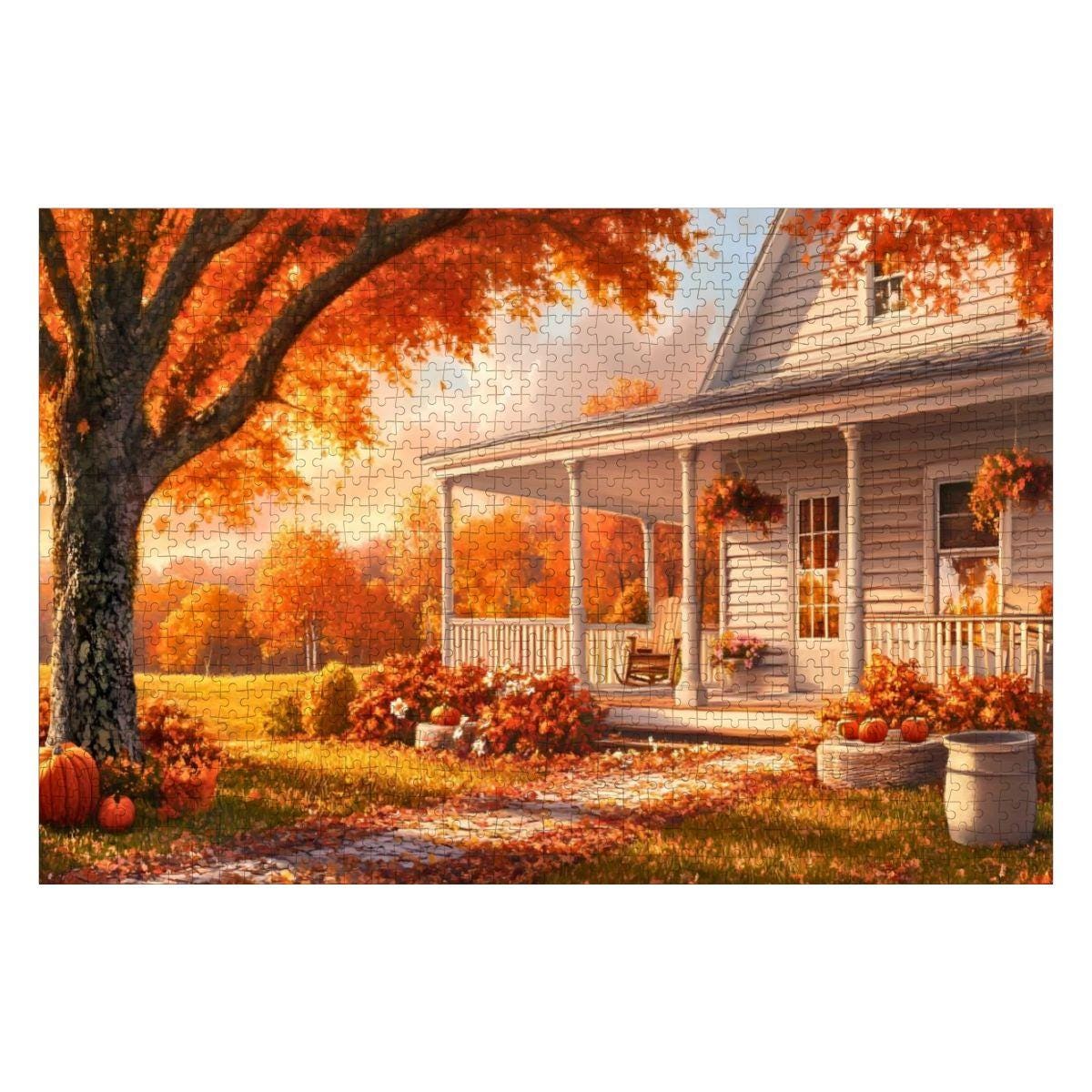 Autumn Farmhouse Puzzle: Wooden Jigsaw Puzzle