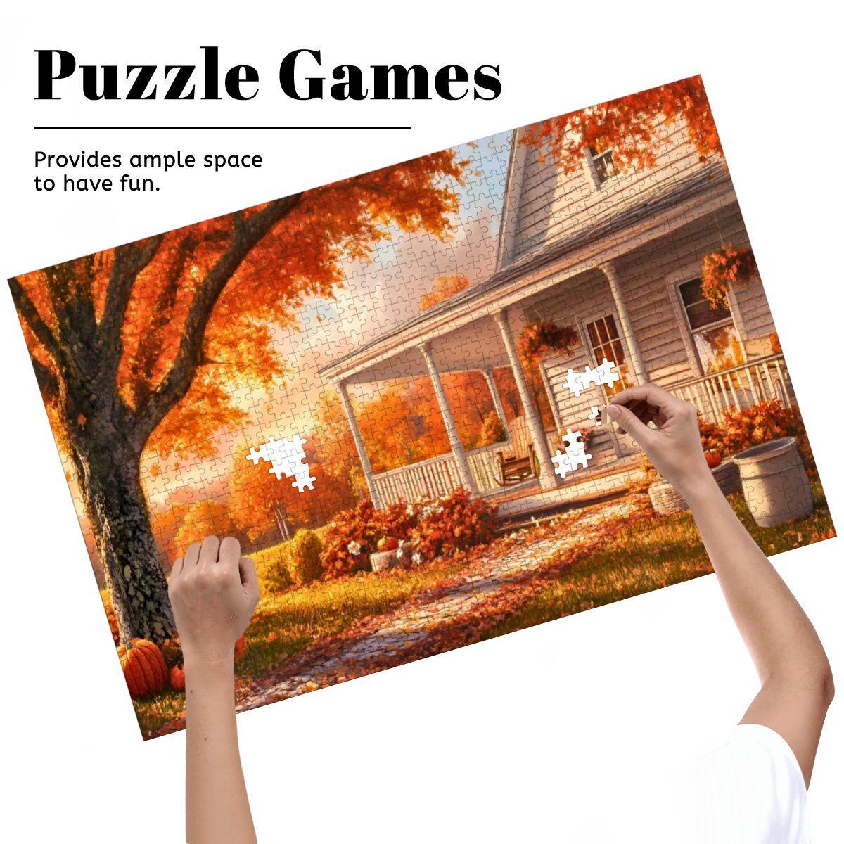 Autumn Farmhouse Puzzle: Wooden Jigsaw Puzzle