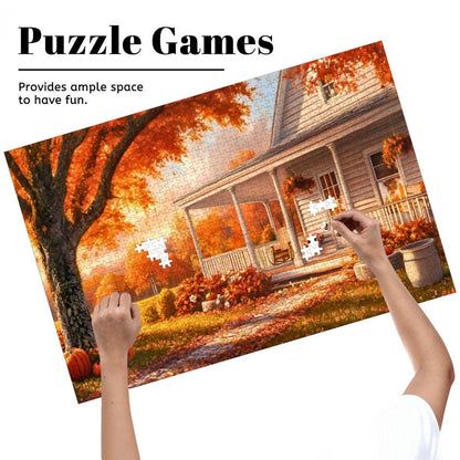 Autumn Farmhouse Puzzle: Wooden Jigsaw Puzzle