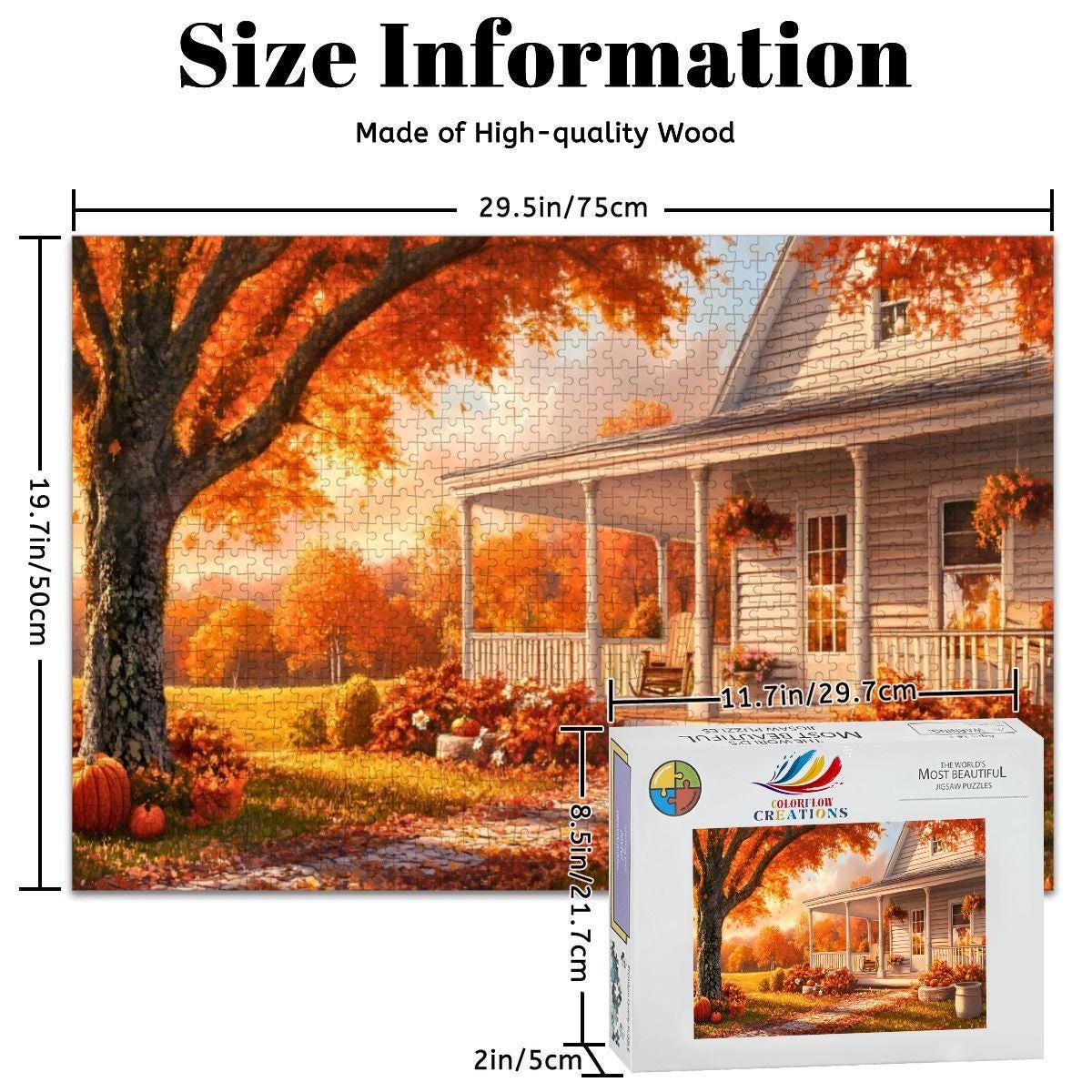 Autumn Farmhouse Puzzle: Wooden Jigsaw Puzzle