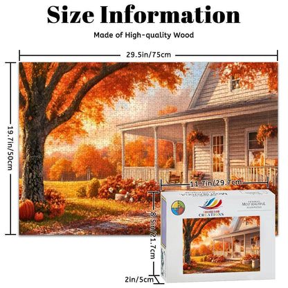Autumn Farmhouse Puzzle: Wooden Jigsaw Puzzle