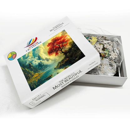 Red Tree Fantasy Landscape Wooden Jigsaw Puzzle -