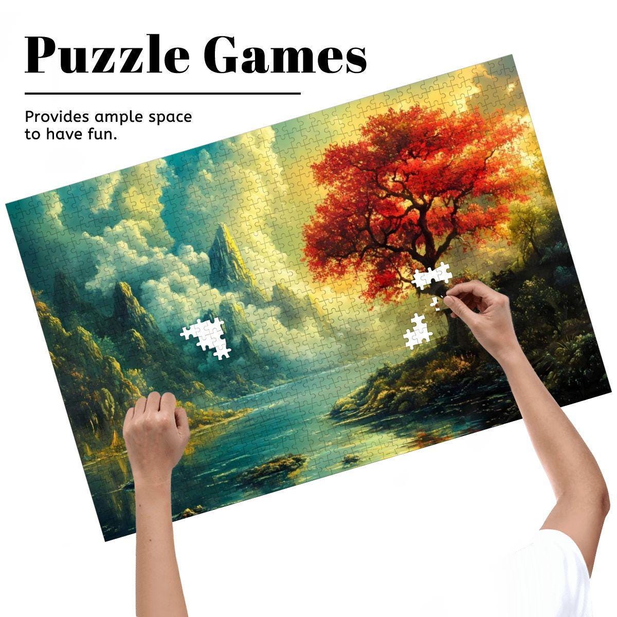 Red Tree Fantasy Landscape Wooden Jigsaw Puzzle -