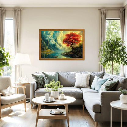 Red Tree Fantasy Landscape Wooden Jigsaw Puzzle -