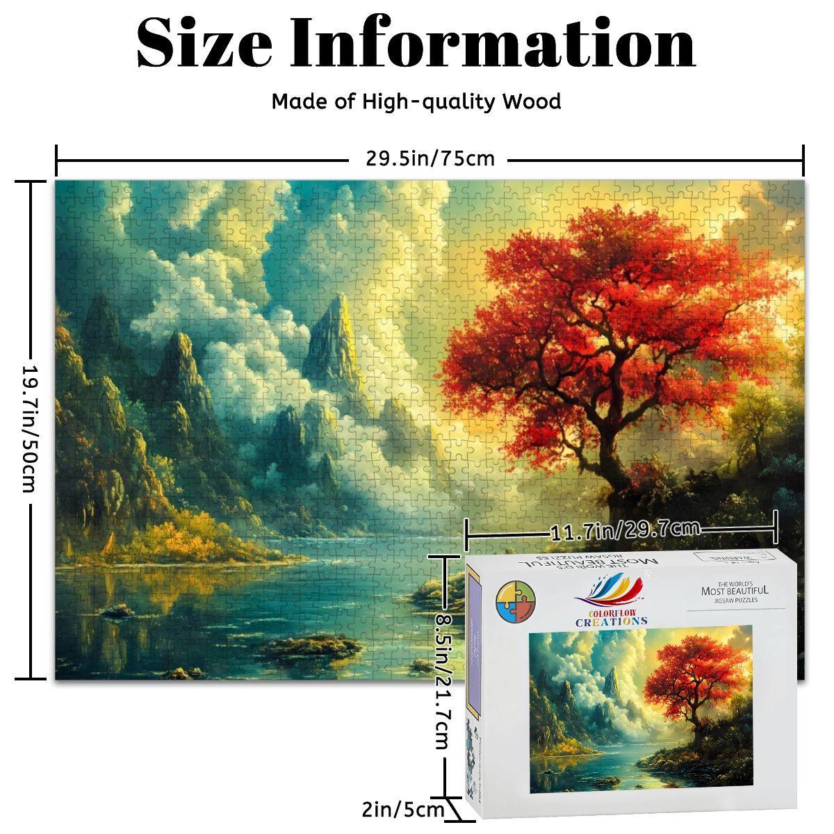 Red Tree Fantasy Landscape Wooden Jigsaw Puzzle -