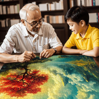 Red Tree Fantasy Landscape Wooden Jigsaw Puzzle -