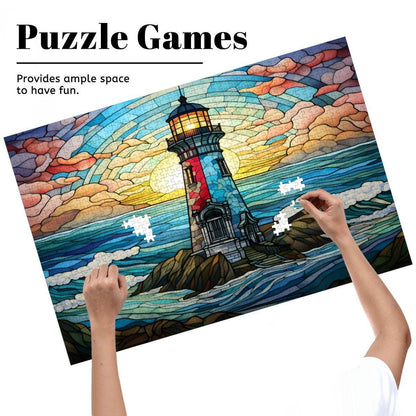 Stained Glass Lighthouse Puzzle: Coastal Sunset Wooden Jigsaw ( Option Available