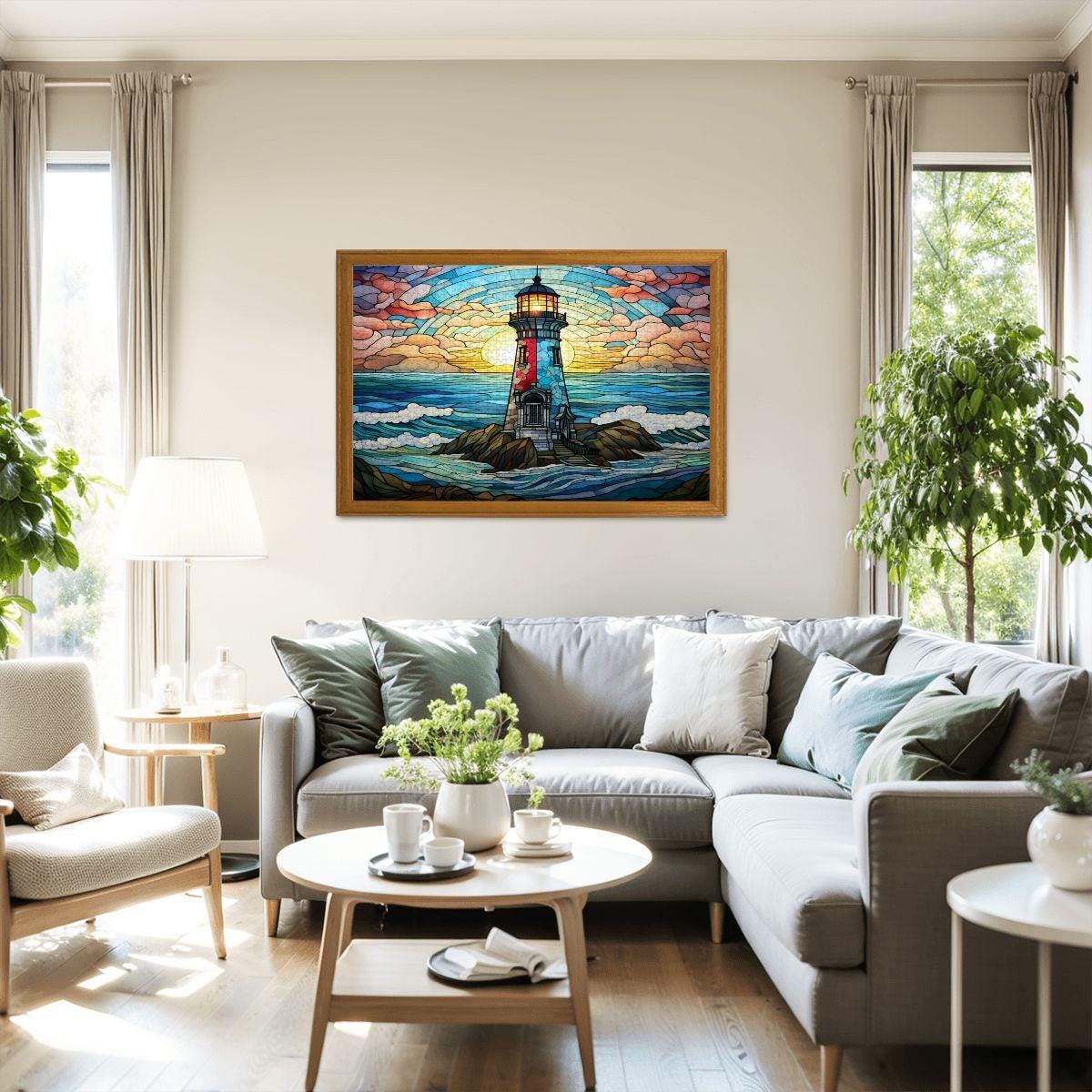 Stained Glass Lighthouse Puzzle: Coastal Sunset Wooden Jigsaw ( Option Available