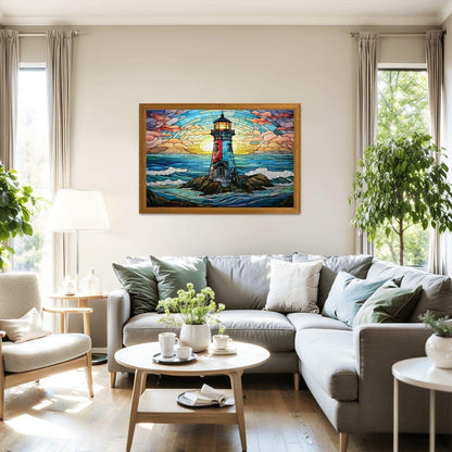 Stained Glass Lighthouse Puzzle: Coastal Sunset Wooden Jigsaw ( Option Available
