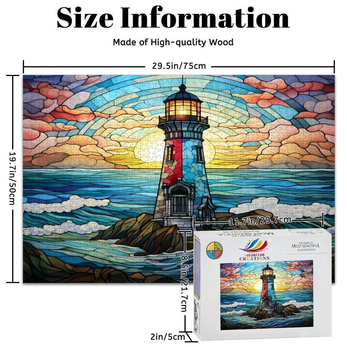 Stained Glass Lighthouse Puzzle: Coastal Sunset Wooden Jigsaw ( Option Available