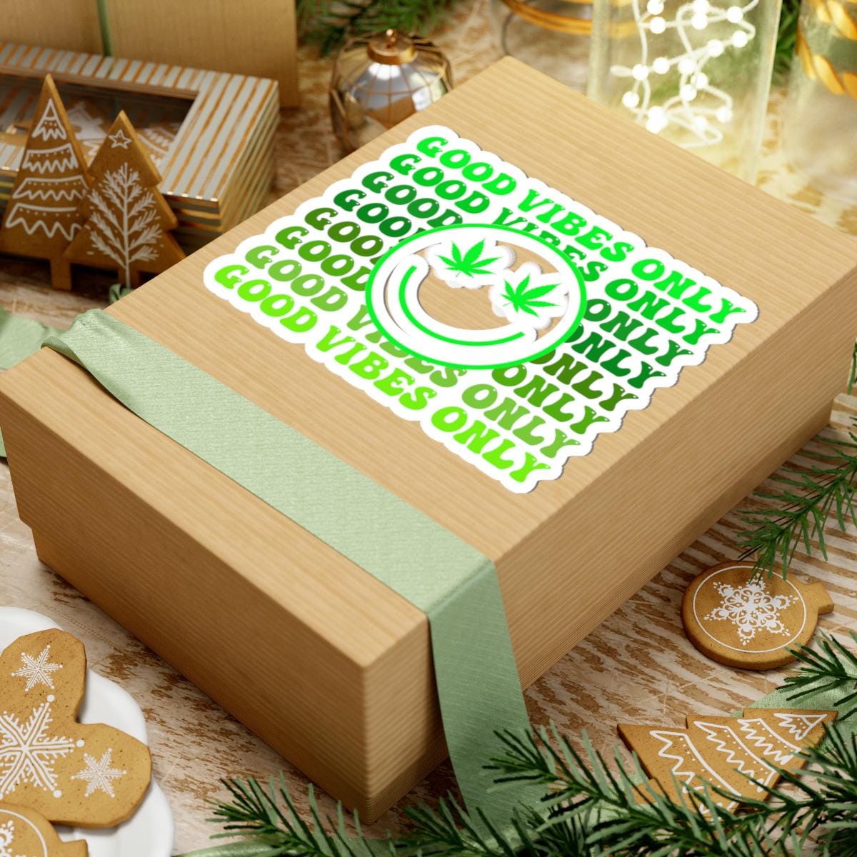 ColorFlow | Good Vibes Only Weed Sticker Waterproof Vinyl Cannabis Leaf Smiley Face Stoner Decal for Laptop Tumbler Blunt Box Gift