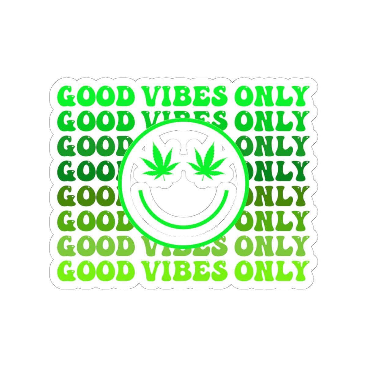 ColorFlow | Good Vibes Only Weed Sticker Waterproof Vinyl Cannabis Leaf Smiley Face Stoner Decal for Laptop Tumbler Blunt Box Gift