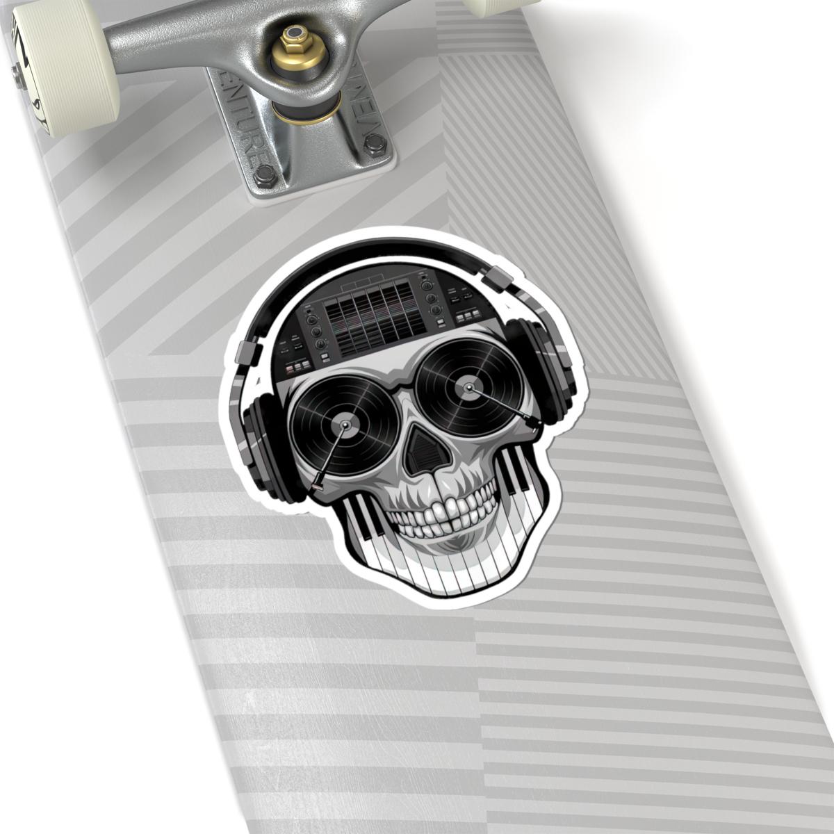 DJ Skull Sticker: Grayscale Vinyl Decal for Music Lovers