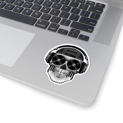 DJ Skull Sticker: Grayscale Vinyl Decal for Music Lovers