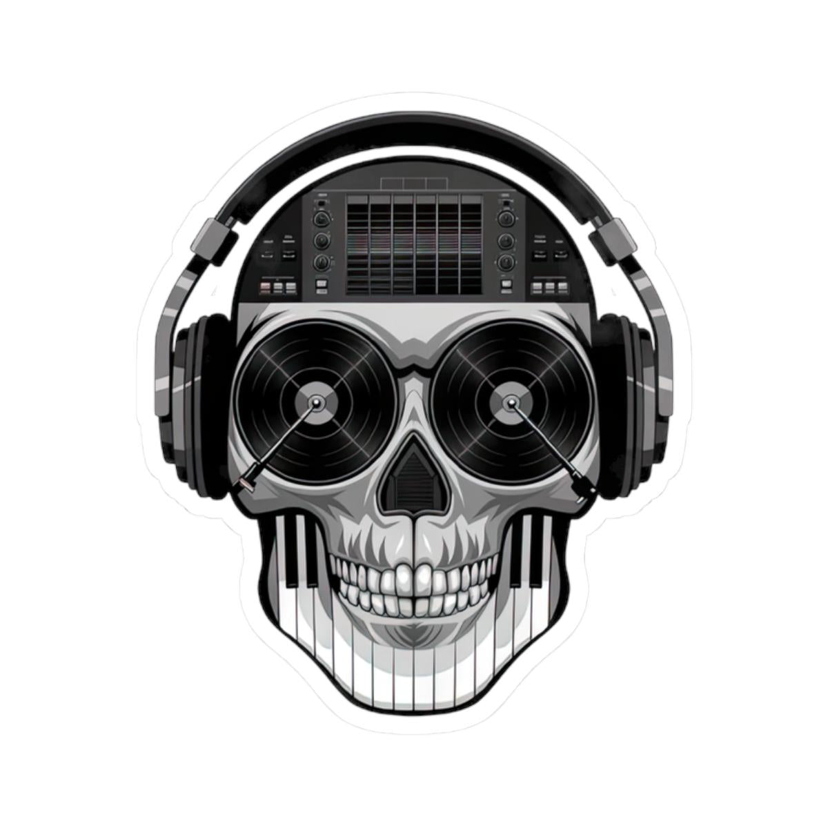DJ Skull Sticker: Grayscale Vinyl Decal for Music Lovers